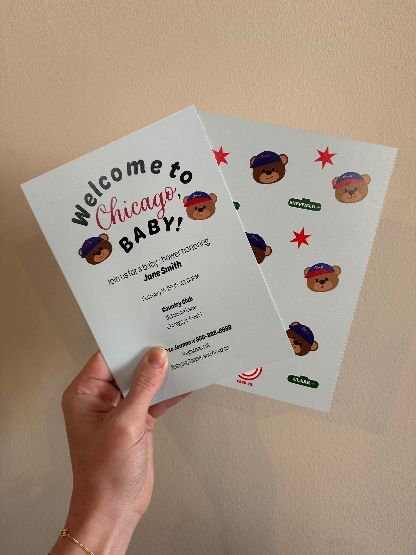 Chicago-Themed Baby Shower Invitations with Cute Sports Bears + Party Game Bundle