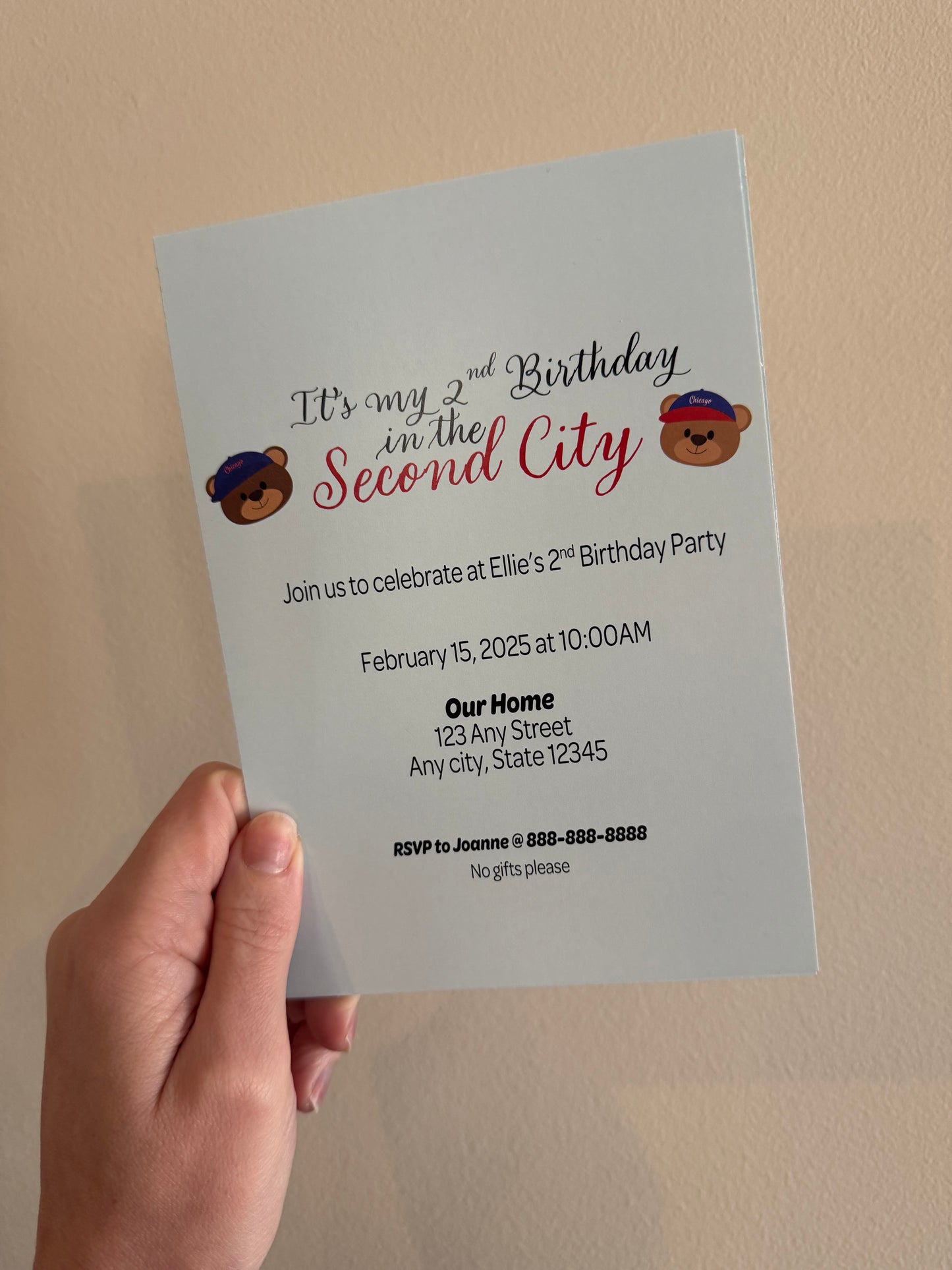 Chicago-Themed Birthday Invitations with Cute Sports Bears