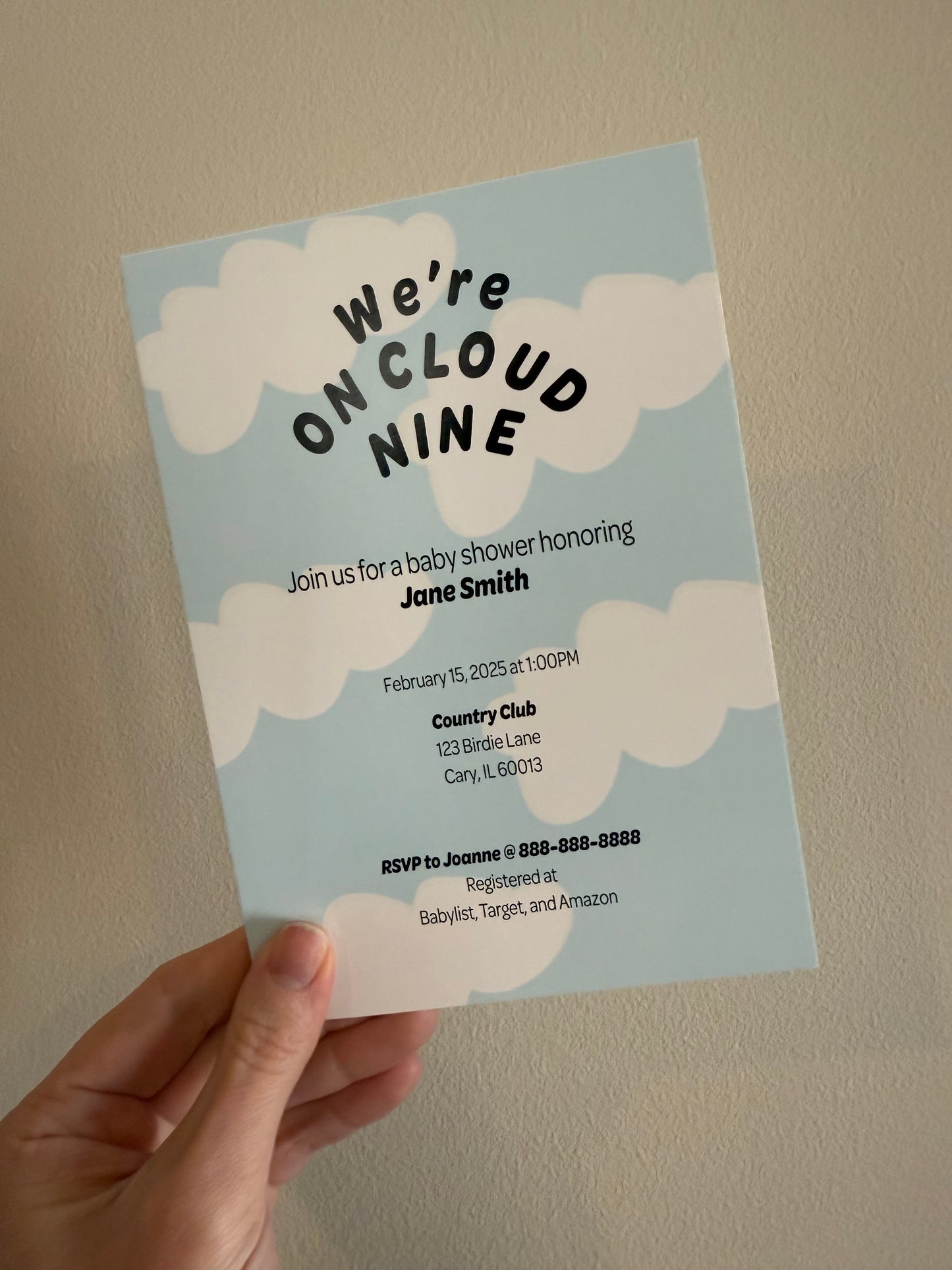 "On Cloud Nine" Baby Shower Invitations + Party Game Bundle